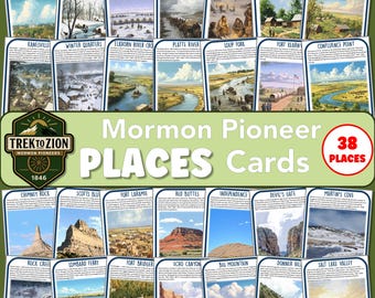 LDS Mormon Pioneer Places cards, 3 sizes, digital printable download, Pioneer Day, Trek, Primary, YM/YW game, Seminary, historical, colorful