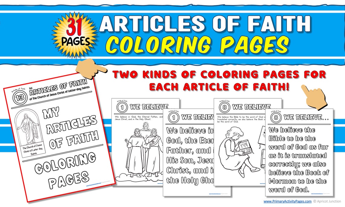 ARTICLES OF FAITH Coloring Pages 31 Full-size Pages Digital Memorize ...