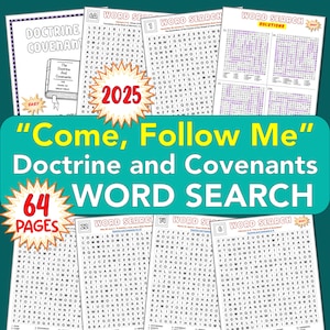 2025 &quot;Come, Follow Me&quot; Doctrine and Covenants EASY Word Searches, 64 fun printable activity, gospel centered, D&C scriptures, lesson content