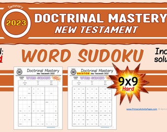 9x9 WORD SUDOKU hard 2023 Doctrinal Mastery New Testament Puzzles Printable Learn Scripture Passages Key Phrases Fun LDS Seminary Activity