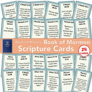 Libro de Mormón SUD, Pasajes de las Escrituras y frases clave de las Escrituras sobre el Dominio de la doctrina de Seminario, Tarjetas 3 x 2, Portátil, Memorizar, Descarga digital