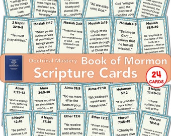 LDS Book of Mormon, Seminary Doctrinal Mastery Scripture Passages and Key Scripture Phrases, 3x2 cards, portable, memorize, digital download