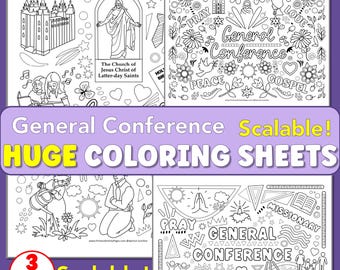 General Conference LDS hand-drawn coloring sheet digital download printable activity gospel content big fun poster PDF art pattern creative