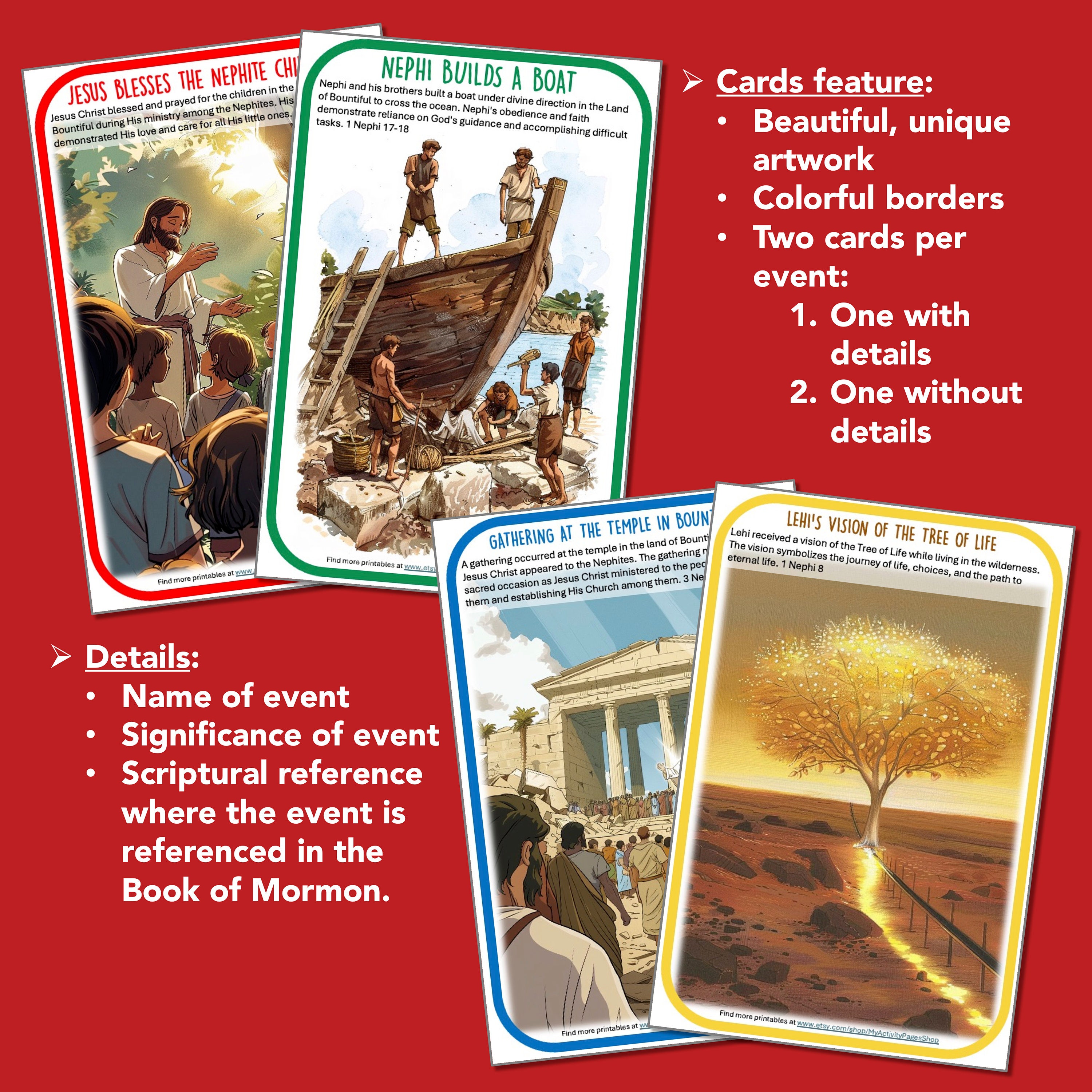 LDS Book of Mormon Events Cards, 3 Sizes, Digital Download, Printable ...