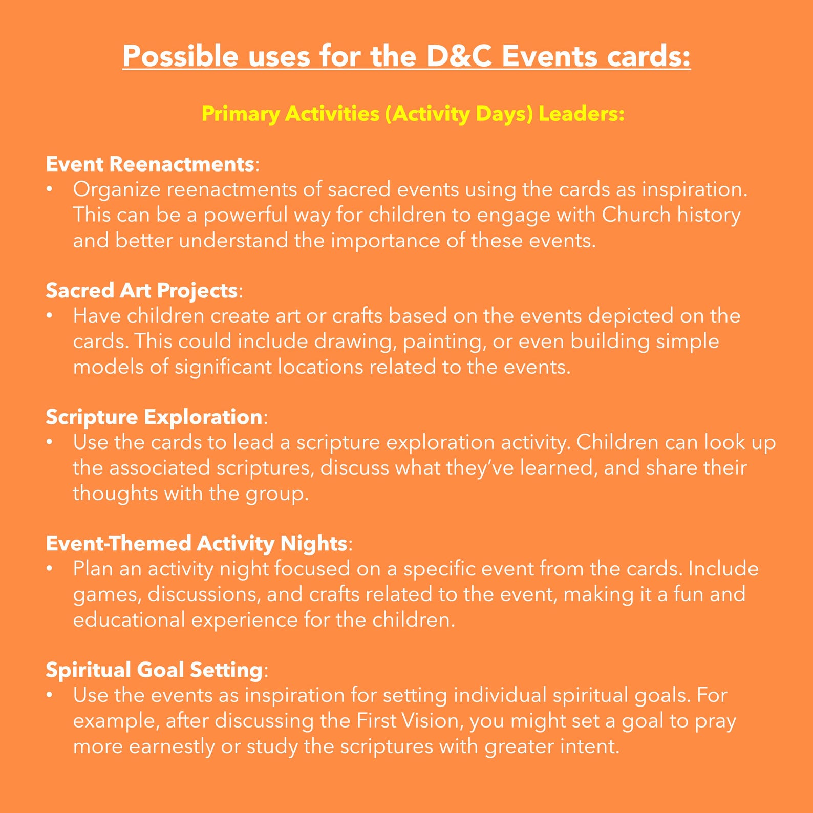 LDS D&C Events Cards, 3 Sizes, Digital Download, Printable, Primary ...