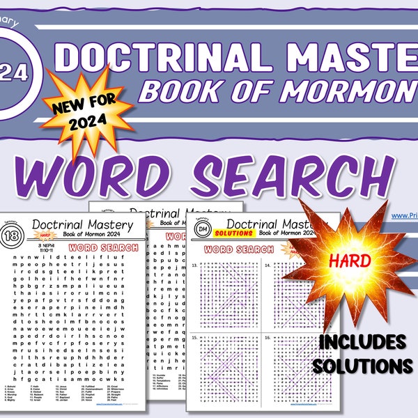 24 Búsqueda de palabras DIFÍCILES Página 2024 Dominio de la doctrina Libro de Mormón Imprimir Aprenda pasajes de las Escrituras Frases claves de las Escrituras Actividad divertida del Seminario SUD