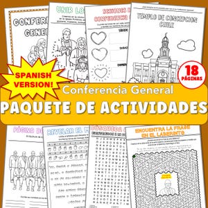 Versión en ESPAÑOL Paquete de actividades de la Conferencia General 18 páginas rompecabezas colorear búsqueda de palabras página para colorear actividades aprender involucrar divertirse participar