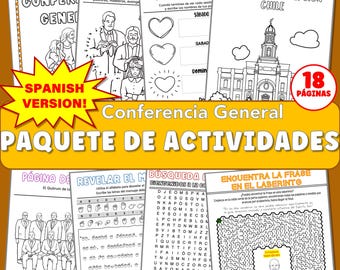 SPANISH version General Conference Activity Packet 18 pages puzzle color word search coloring page activities learn engage fun participate