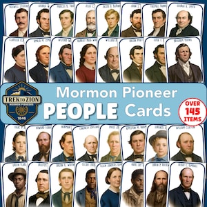 LDS Mormon Pioneer People cards, 3 sizes, digital printable download, Pioneer Day, Trek, Primary, YM/YW Trek, Seminary, historical, colorful