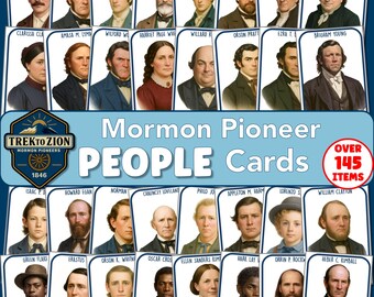 LDS Mormon Pioneer People cards, 3 sizes, digital printable download, Pioneer Day, Trek, Primary, YM/YW Trek, Seminary, historical, colorful