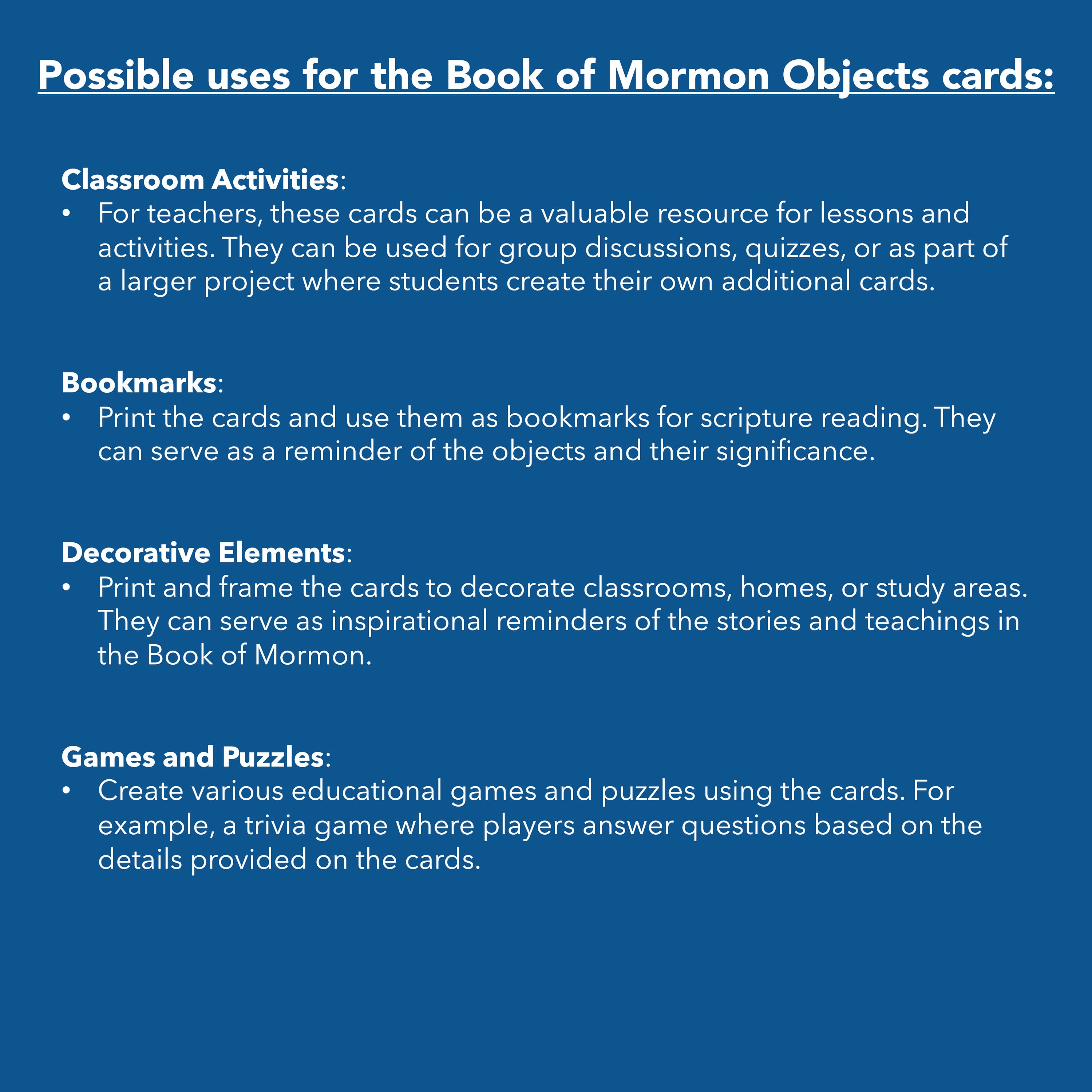 LDS Book of Mormon Objects Cards, 3 Sizes, Digital Download, Printable ...