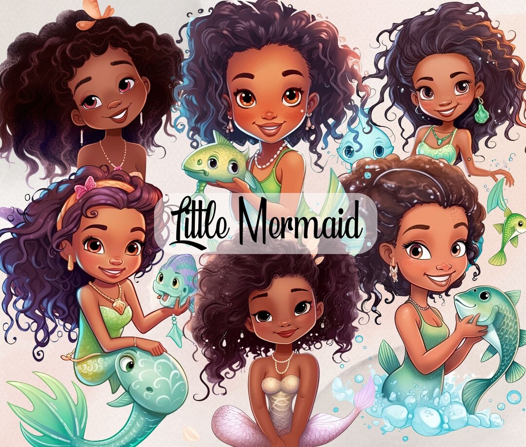 Black Girl Clipart Collection Mermaid, Fantasy, Afro, Chibi Clipart