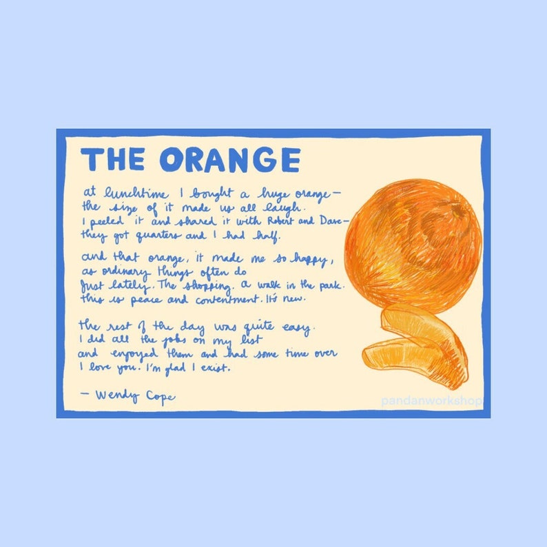The Orange by Wendy Cope Poem Digital PDF Instant Download Poetry Art Print Etsy