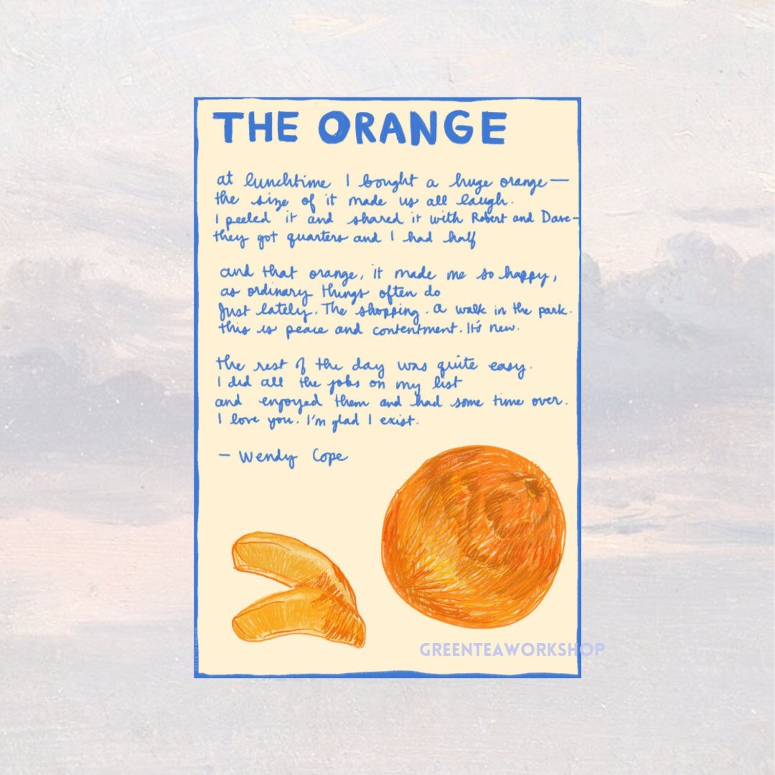The Orange by Wendy Cope Poem Digital PDF Instant Download Poetry Art