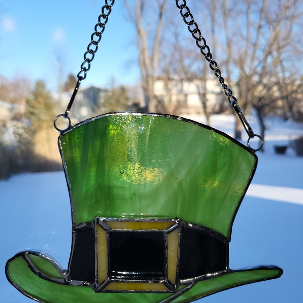 Stained Glass St. Patrick's Day Leprechaun Hat Suncatcher handmade