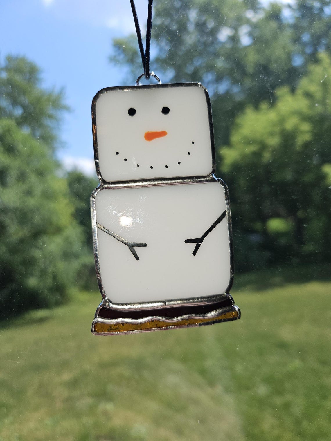 Handmade Stained Glass S'mores Snowman Ornament, Holiday Decor - Etsy