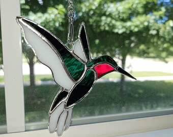 Atrapasol de colibrí de vitrales, decoración para ventanas