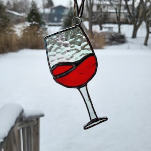 Stained glass Red Wine glass Suncatcher handmade, window hanging