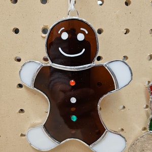Handmade Stained Glass Gingerbread Man Ornament, holiday and winter decoration, holiday gift