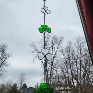 Stained Glass St. Patrick&#39;s Day Four Shamrock String Suncatcher handmade, window hanging, clovers