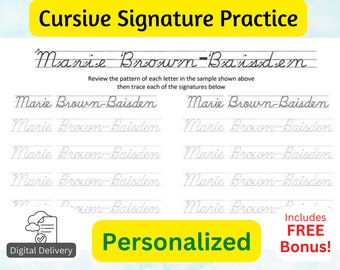 Cursivel legal Signature practice sheets for newlyweds. Sign with confidence. Personalized exactly the way you want it. Fast email delivery