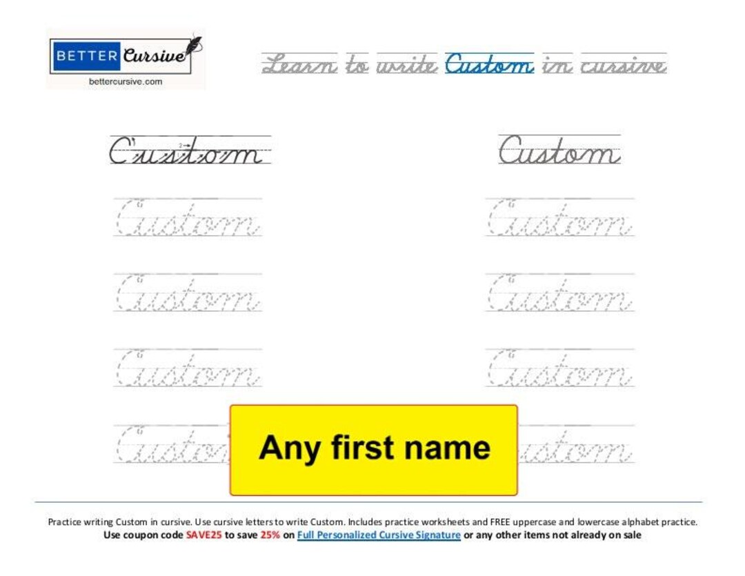 Cursive First Name Practice for Students and Seniors. Customized ...