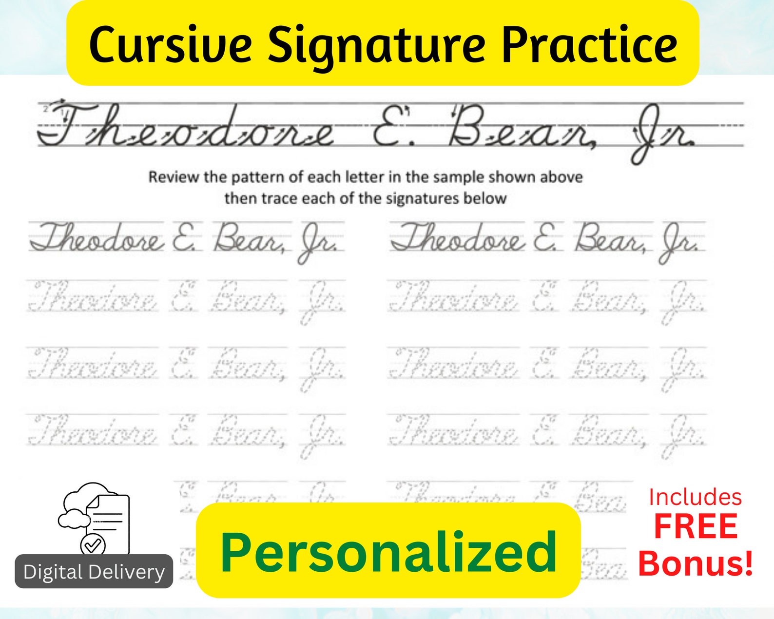 Cursive Signature Practice Sheets. Sign Your Cursive Legal Signature ...