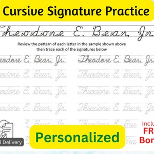Cursive Signature Practice Sheets. Sign Your Cursive Legal - Etsy