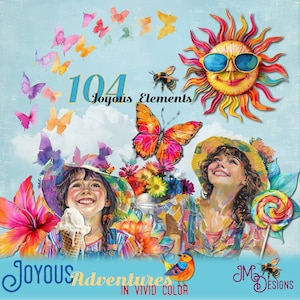 Joyous Adventures in Vivid Color Elements, Digital Elements, Commercial Use, PNG, Junk Journal, Digital Scrapbooking, Digital Art