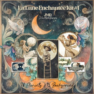 La Lune Enchantee Kit 1, Moonlight|Digital Scrapbook and art| Commercial|Junk Journal|Decoupage|Fantasy Journaling | PNG & JPG Mixed Media