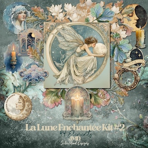 La Lune Enchantee Kit 2, Moonlight|Digital Scrapbook and art| Commercial|Junk Journal|Decoupage|Fantasy Journaling | PNG & JPG Mixed Media