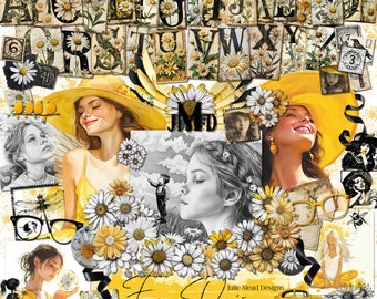 Forever Daisy, Commercial Use, Junk Journal, Digital Scrapbooking kit