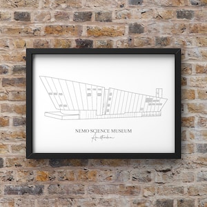 Amsterdam Print Wall Art, Amsterdam Line Art Print, Minimalist, DIGITAL DOWNLOAD, Nemo Science Museum, Amsterdam