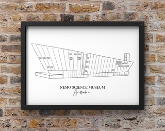 Stampa artistica da parete di Amsterdam, stampa artistica di Amsterdam, minimalista, DOWNLOAD DIGITALE, Museo della scienza Nemo, Amsterdam