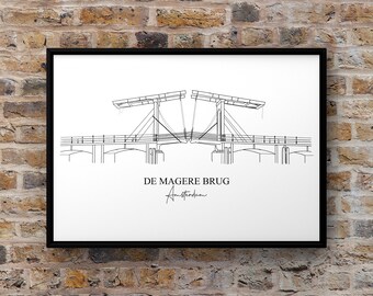 Stampa artistica da parete di Amsterdam, stampa di Amsterdam Line Art, minimalista, DOWNLOAD DIGITALE, Ponte Magro, Amsterdam