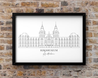 Stampa artistica di Amsterdam, stampa di Amsterdam Line Art, minimalista, DOWNLOAD DIGITALE, Rijksmuseum, Amsterdam