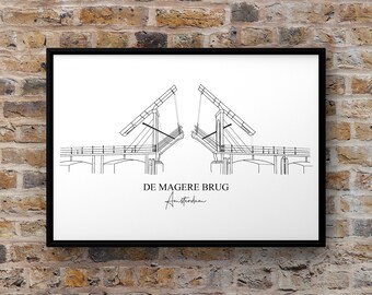 Stampa artistica da parete di Amsterdam, stampa di Amsterdam Line Art, minimalista, DOWNLOAD DIGITALE, Ponte Magro, Amsterdam