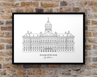 Stampa artistica da parete di Amsterdam, stampa artistica di Amsterdam, minimalista, DOWNLOAD DIGITALE, Palazzo Reale in Piazza Dam, Amsterdam