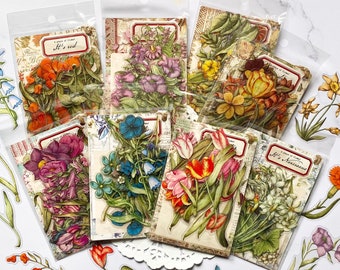 30Pcs Flower Stickers Pack, Floral Stickers Set, Journal Stickers, Tulip Stickers, Daffodils, Wildflowers Stickers for Planner, Scrapbooking