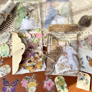 90 Stück Junk Journal Kit, Vintage Journaling Papier, Papier Ephemera, Scrapbook Papier, Stickers Pack, Spitze, Tags, Junk Journaling Kit für Scrapbook