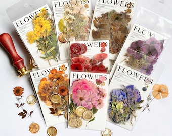 Paquete de pegatinas de flores prensadas, pegatinas florales, pegatinas de hojas, pegatinas botánicas, pegatinas de ramos, pegatinas de flores secas para scrapbooking y más.