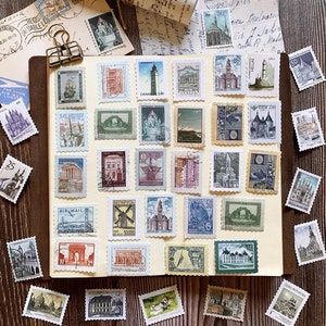 46 peças de adesivos com tema de viagem ao redor do mundo, edifícios europeus vintage, adesivos estilo retrô, kits de diário de sucata para scrapbooking