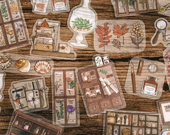 60pcs/pack Vintage Style Stickers Pack, PET Stickers, Junk Journal Kit, Ephemera, Journal Stickers for Junk journal, Scrapbooking