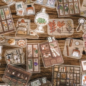 Paquete de 60 pegatinas de estilo vintage, pegatinas de PET, kit para diario basura, efímeras, pegatinas para diario basura, álbumes de recortes.