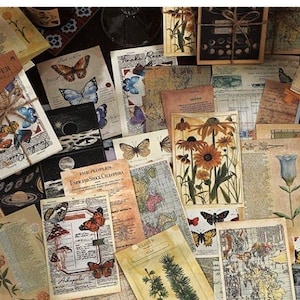 60 Stück Vintage inspirierte Ephemera, Scrapbook Papier, Deko Papier Pack, Collage Papier, Vintage Journaling Papier, Junk Journaling Kit, Bastelpapier