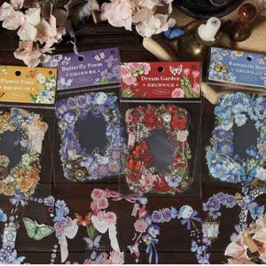 10 bloemen stickervellen, kransstickers, dagboekstickers, bloemenrandstickers, kaders, ramenstickers voor plakboek, kaarten maken