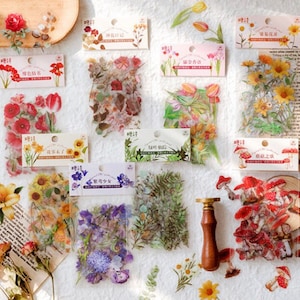 Paquete de pegatinas de flores, pegatinas de plantas, 40 unidades, pegatinas de diario, pegatinas de hongos, pegatinas florales, pegatinas decorativas para planificador, álbumes de recortes