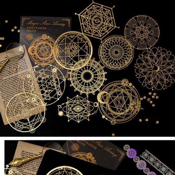 80pcs Gold Foil Lace Sets, Stae Array Magic Laser Lace Ephemera, Scrapbook Paper, Junk Journal Kit, Craft Paper for Journaling, Scrapbooking