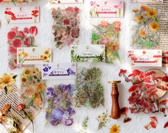 Pacchetto di adesivi fiori da 40 pezzi, adesivi piante, adesivi per diario, adesivi funghi, adesivi floreali, adesivi decorativi per pianificatore, scrapbooking
