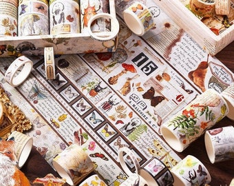 18 Forest Nature Theme Washi Tapes, Vintage Masking Tape Set,Journal Tape, Planner Tape,Stickers for Scrapbooking,Junk Journal,Card  Making